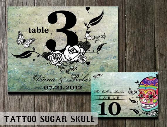 Muerte Sugar Skull Day of the Dead Dia De Los Muertos Digital Printable Wedding Table Number Cards and Guest Cards DIY Il_570xn