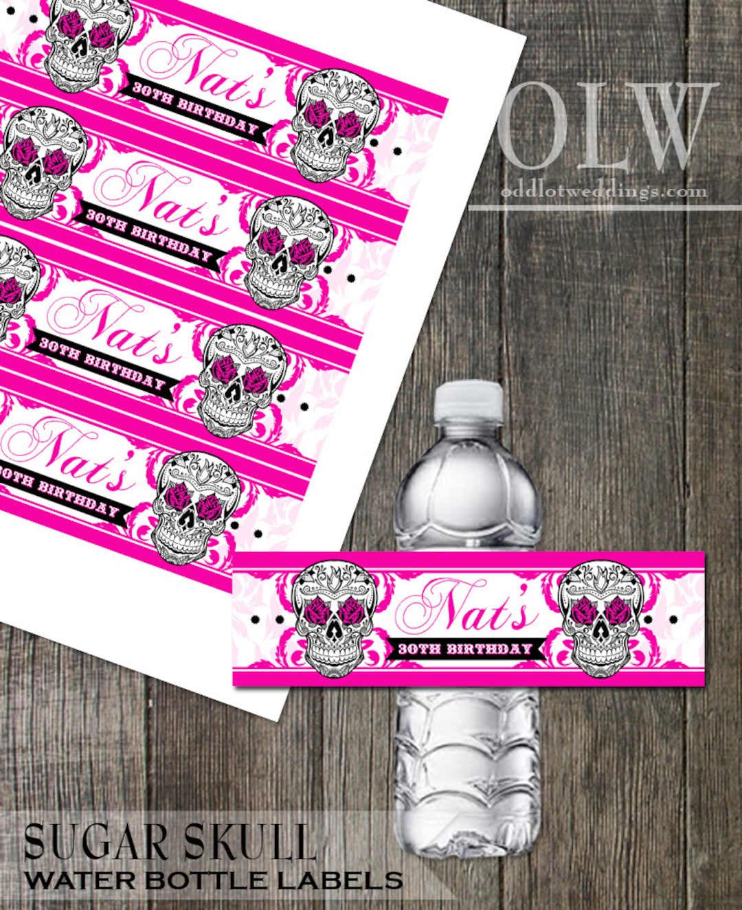 Sugar Skull Water Bottle Labels - Calaveras Birthday Water Bottle ...
