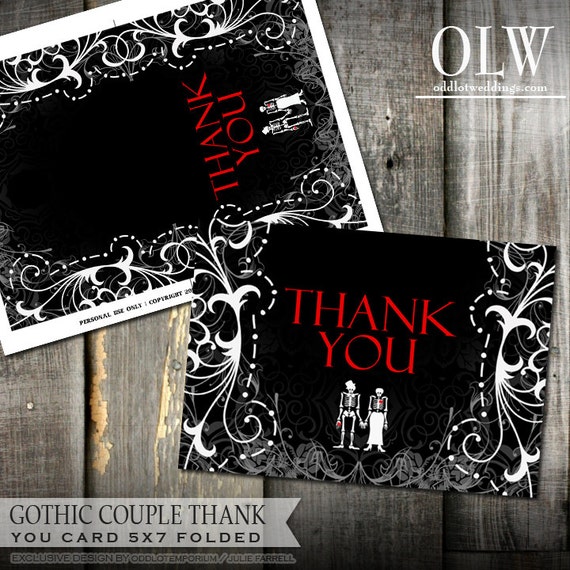 Halloween Wedding Thank You Gothic Thank You card Skeleton Bride and groom printable thank you card DIY INSTANT DOWNLOAD Offbeat Greeting Il_570xn