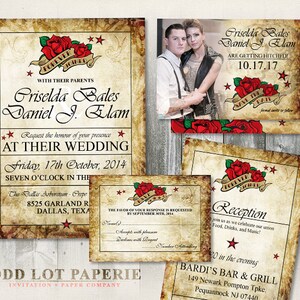 Rose Wedding Einladung, Vintage Wedding, Rocker Wedding, Printable Wedding Save the Date Card, DIY Printable Wedding Set, Rose Tattoo