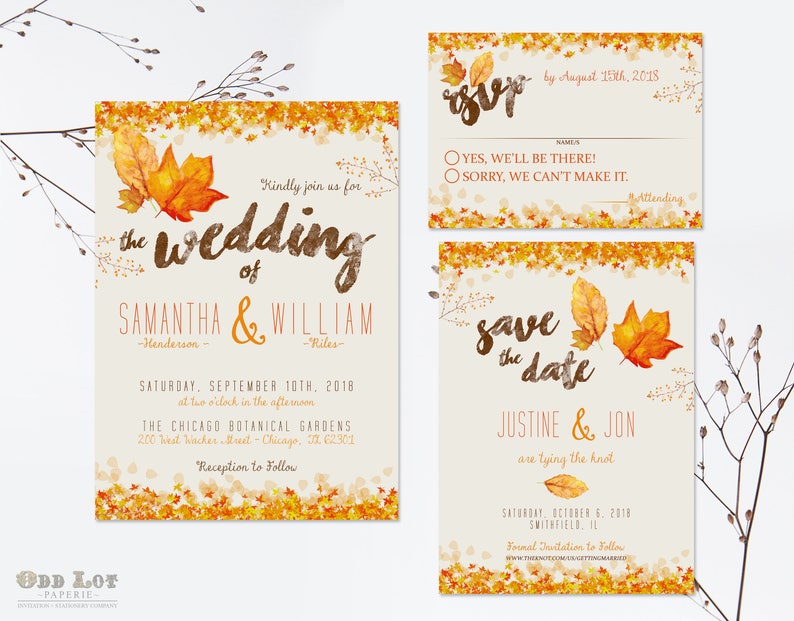 Autumn Wedding Invitation Set Fall Wedding Invitations Diy Etsy