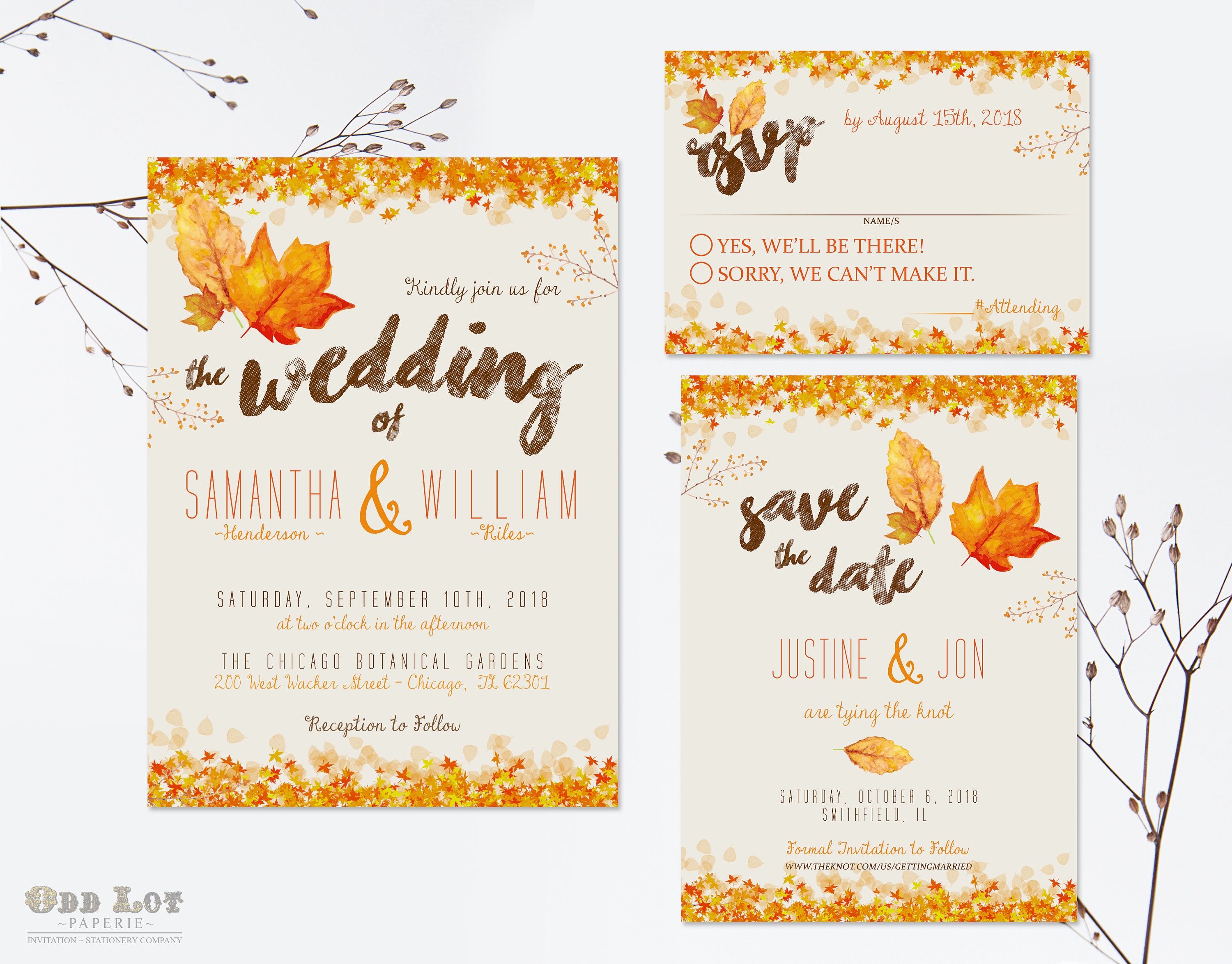 Autumn Wedding Invitation Set Fall Wedding Invitations DIY | Etsy