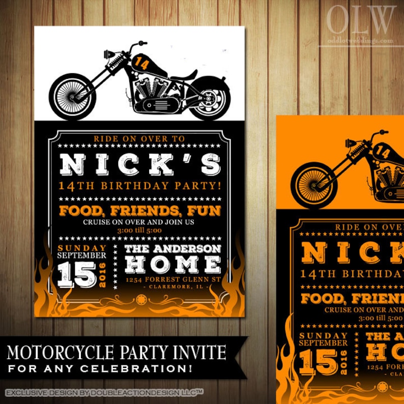 Biker Motorcycle Birthday Invitation, Biker Party Invite, DIY Printable Biker Birthday Invitation, Printable Invitation, Birthday Card, DIY image 2