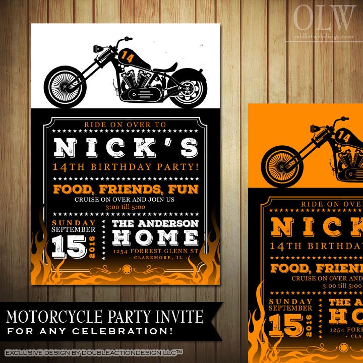 Biker Motorcycle Birthday Invitation Biker Party Invite DIY - Etsy