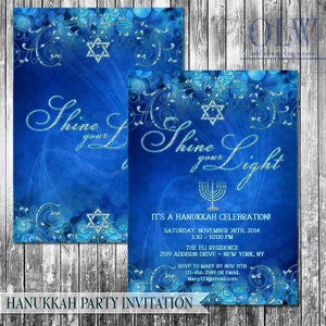 Sparkly Hanukkah Party Invitation, Glitter Hanukkah Party Invitation, Blue and Silver Hanukkah Invite, DIY Hanukkah Party Printable