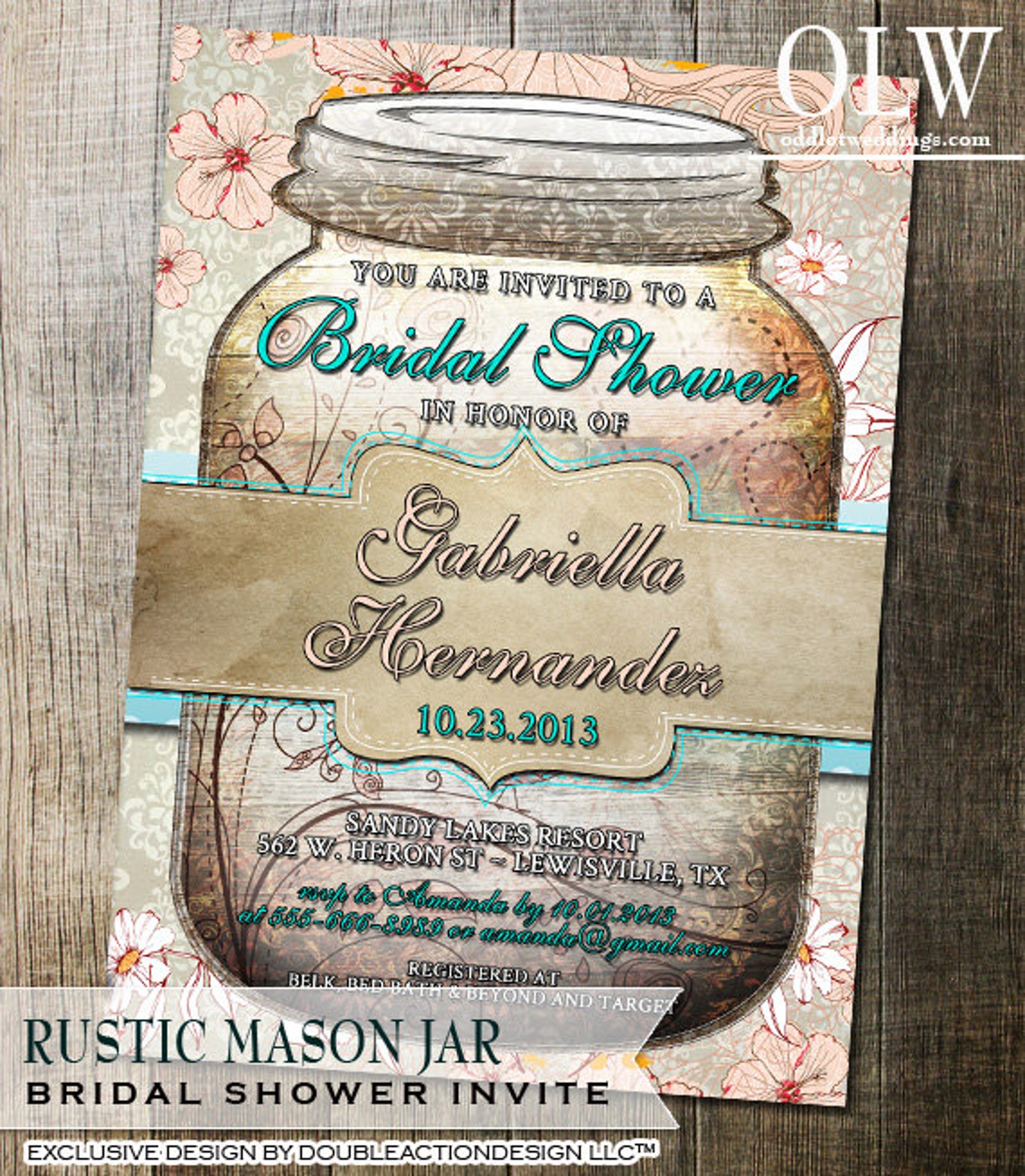 Rustic Mason Jar Bridal Shower Invitation Mason Jar Invite Etsy