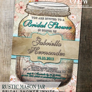 Rustic Mason Jar Bridal Shower Invitation Mason Jar Invite Rustic Bridal Shower Wood Background DIY Printable Rustic Mason Jar Invitation image 3