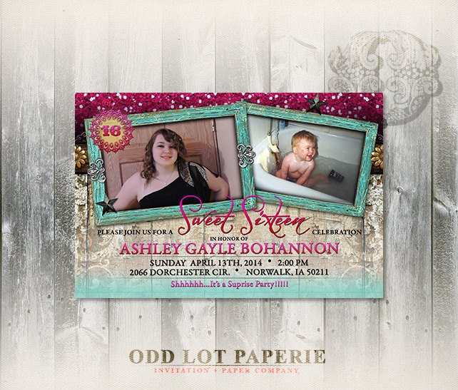 Rustic Sweet 16 Birthday Invitation Sweet Sixteen Printable | Etsy