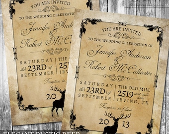 Rustic Woodland Wedding Invitation Deer Wood Fall Hunter Digital Invitation Rustic Outdoor Invite Digital File Kraft Paper Look