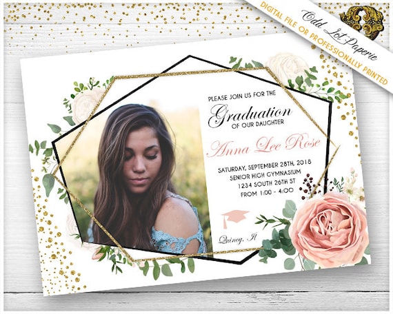 printable graduation announcement floral grad invites college