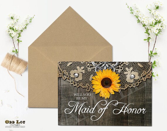 Rustic Maid of Honor Card Will you be my Maid of Honor Sunflower Card Floral Wedding Card Printable Greeting Card Rustic Chic Wedding DIY Il_570xn
