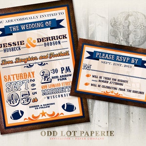 Sports Themed Wedding, Football wedding in any team colors!  Printable Invitation files, Modern football design wedding stationery, DIY