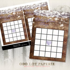 Ducha nupcial Juego de bingo Color lavanda Rústico Mason Jar Juego de ducha nupcial Descarga instantánea Granate #40 Color púrpura Boda rústica