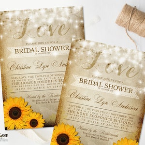 Rustic Sunflower Bridal Shower Invitation Yellow Sunflower Invitation Summer Wedding Fall Wedding DIY Printable Sunflower Wedding Set image 4