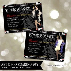 Roaring 20's Invitation, Party Invite, Birthday Invitation, Event Invitation, Fun Flapper girl art deco party invitation, Digital Printable