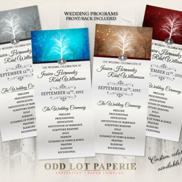 Winter Wonderland Wedding Programs, Various Colors, Winter Wedding Printable Programs,  Digital File, Snowflake Wedding Programs, Holiday
