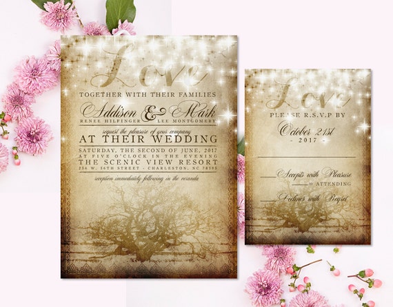 Rustic Woodland Wedding Invitation Oak Tree Wedding Invitation