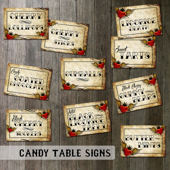 Rockabilly Wedding Candy Table Signs Digital Files Tattoo - Etsy
