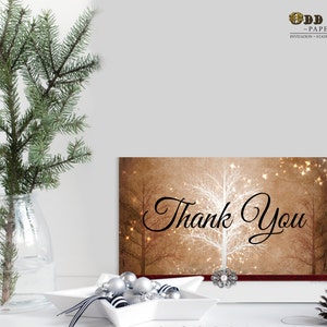 Printable Thank You Card, Tree Thank You Card Winter Wonderland Greeting Card in Brown with Faux band and embellishments Rustic image 3