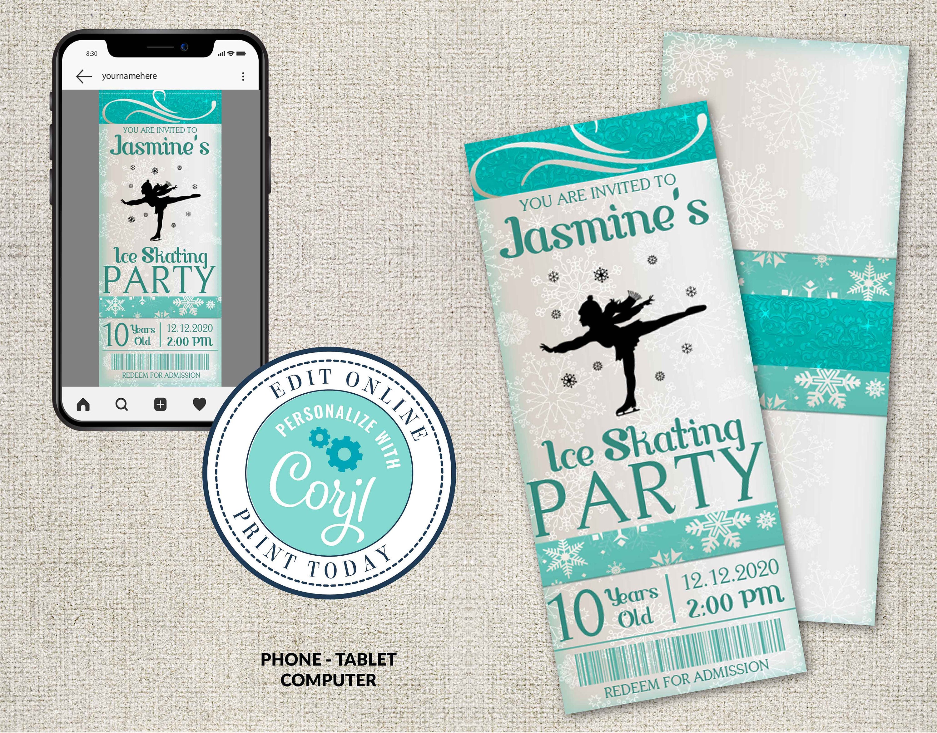 Ice Skating Ticket Invitation Ice Skating Ticket Birthday Etsy