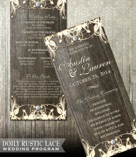 Rustic Doily Lace Wedding Double Sided Program-Burlap lace with vintage elements for the rustic country wedding DIY Rustic wedding printable Il_570xn