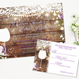Rustic Wedding Invitation Suite, Vineyard Wedding Invite, Wine Tasting, Lavender, Invitation Printable, Lace Flowers, Bridal Shower, Thanks image 3