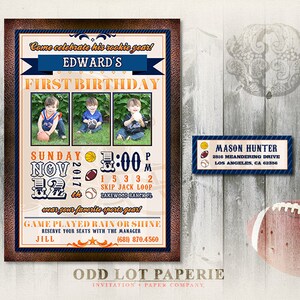 Invitación de cumpleaños de fútbol cualquier equipo color combinación niños fotos & Avery etiqueta digital invitación 5x7 deportes de fiesta de fútbol deportes