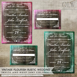 Blühendes Holz Hochzeit Einladung Einladung-Rustic Wood mit Vintge-Elementen. Digital Listing