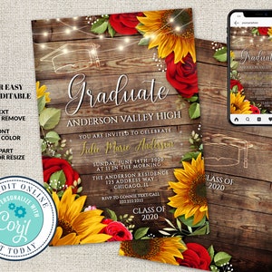Sunflower Roses Graduation Invitation: Class of 2020 (Digital, Editable)