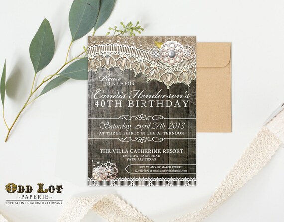 Rustic Lace Wedding Invitation Diy Wedding Invitation Rustic Etsy