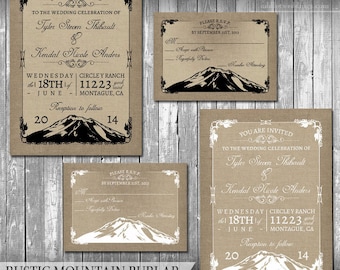 Rustic Mountain Wedding Invitation Set Woodsy Wedding Invites Outdoor Nature Invite Woodland Wedding Template Mountains Forest Printable