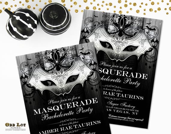 Halloween Masquerade Party Invitation, Bachelorette Party Printable Invite, Masquerade Ball Bridal Shower, Bat Mask, Gothic Personalized DIY Il_570xn