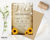 Sunflower Save the Date Rustic Save the Date Rustic Sunflower Printable Wedding Announcement Twinkling Lights LOVE Country Rustic Chic Il_170x135
