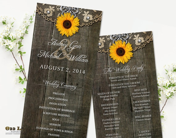 Rustic Sunflower Wedding Programs Rustic Ceremony Program Etsy