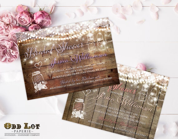 Mason Jar Bridal Shower Invitation Rustic Bridal Shower Invite