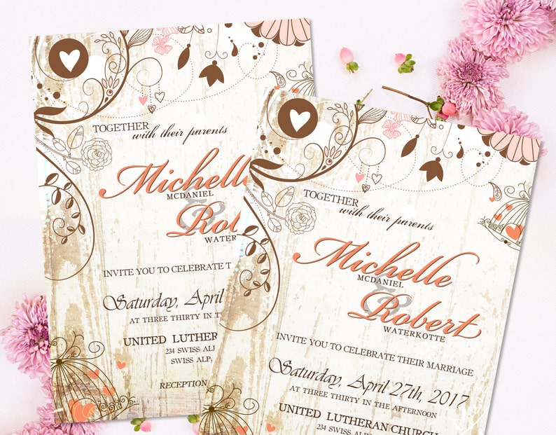 Rustic Chic Wedding Invitation Floral Wedding Invitation for a Rustic Wedding, Country Wedding Wood and Floral Printable Invites DIY image 2