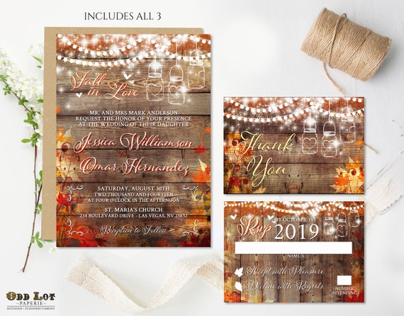Rustic Leaves Wedding Invitation Fall Wedding Country Etsy