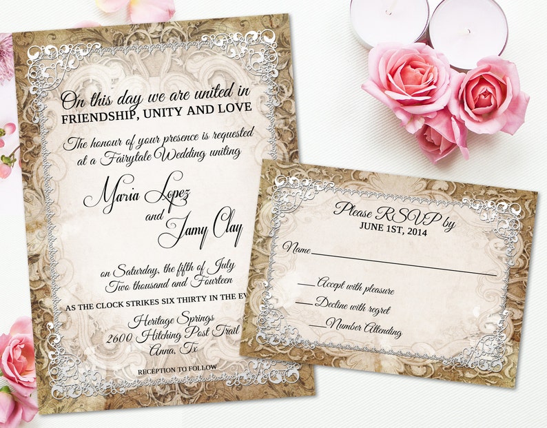 Medieval Wedding Invitation Rustic Parchment Paper Ornate Etsy