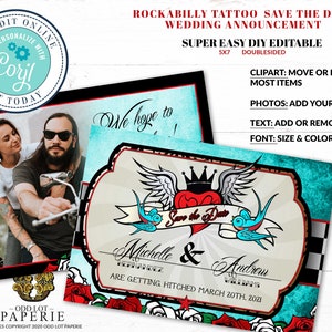 Rockabilly Wedding, Rockabilly Save the Date Cards, DIY Corjl Editable Cards, Rocker Wedding, Tattoo , Photo Save the Date Announcements image 8