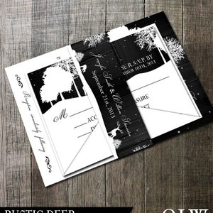 Suite d’invitation de mariage rustique - Cerf, Forêt, Arbres, Étoiles - DÉPÔT - Imprimé professionnellement