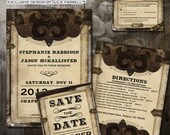 DIY Victorian Faux Leather Steampunk Gears and Parchment Paper Digital Printable Wedding Invitation Package Il_170x135
