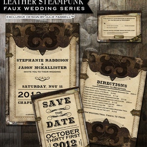DIY vittoriano ecopelle Steampunk ingranaggi e pergamena carta digitale stampabile matrimonio invito pacchetto