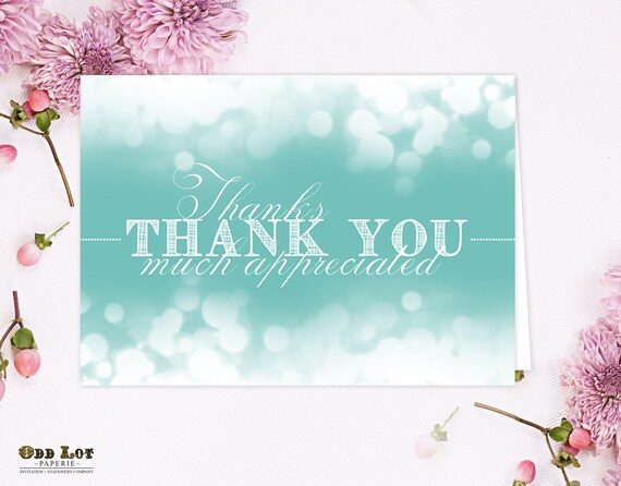 Turquoise Bokeh Thank You Card INSTANT DOWNLOAD Lights Printable Modern Script Folded Thank You Notecards Digital DIY Print Files Il_570xn