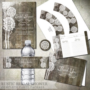 Rustieke houten bruidsdouche Uitnodigingen | Receptenkaarten | Waterfles Etiketten | cupcake toppers | bedankkaartjes | DIY Party Printables
