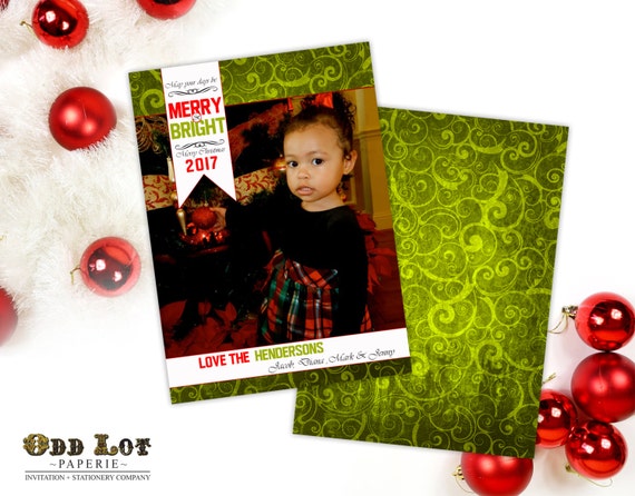 Photo Christmas Cards, Printable Photo Christmas Cards, Photo Holiday Cards, Merry and Bright, Digital Photo Card, Holiday Photo Cards Il_570xn