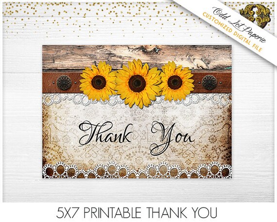 Sunflower Thank You Card Printable Country Rustic Thank You Etsy