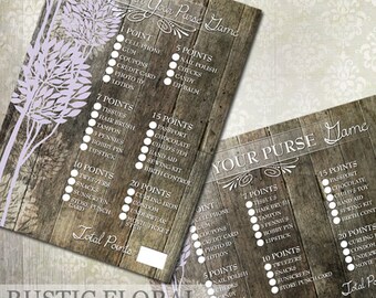 Bridal Shower Game "What's in your purse" Rustic Bridal Shower Game Instant Download