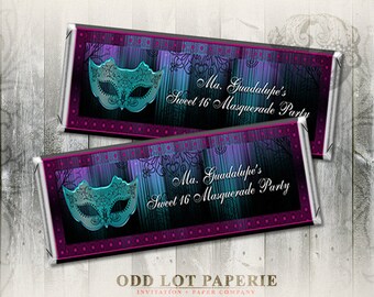 Masquerade Candy Bar Wrap, Mask Thank You Favor, Hershey Bar Wrap, Sweet Sixteen Birthday Candy Label, Printable Party Favor, Mardi Gras