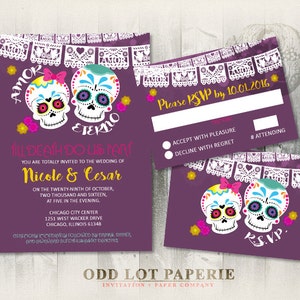 Celebration Sugar Skull Wedding Invite Set Fiesta Mexican Wedding Latina Bride Calaveras Till Death Do Us Part DIY Printable Wedding Invite