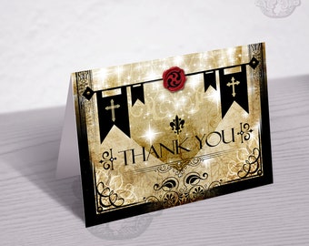 Medieval Inspired Thank You Card, Party Printable, DIY greeting card printable, Heraldic, Medieval Royalty, Printable Thank You DIY